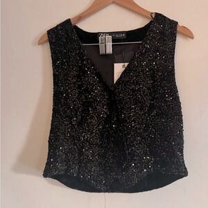 Zara Black Sequin vest Top